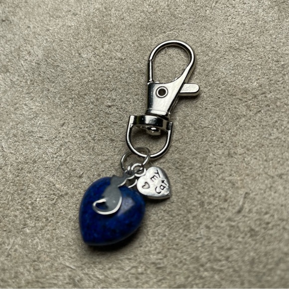 Lapiz Lazuli Heart Shaped Stone Love My Cat Keychain Or Purse Toggle - Picture 7 of 12